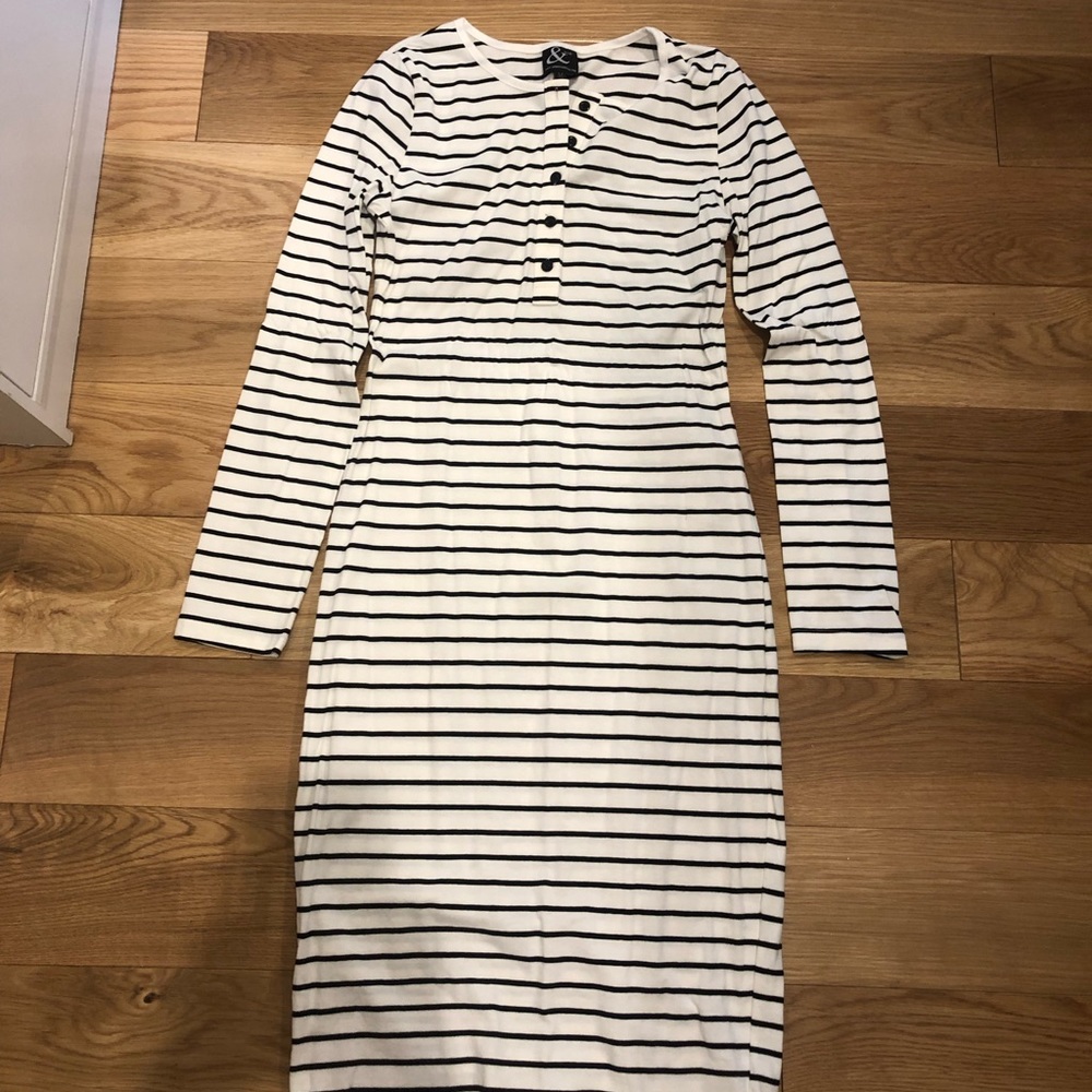 Black and white striped knit dress